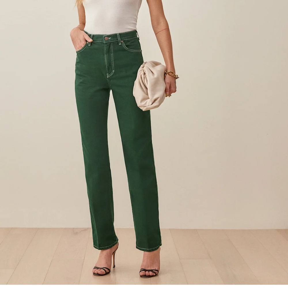 REFORMATION COWBOY STRAIGHT LEG JEANS IN EMERALD SZ 27